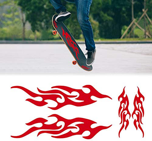 TOMALL 4 Stück 12cm + 29cm Flamme Reflektierend Aufkleber für Auto Rennsport Sportstreifen Aufkleber für Golfwagen Vinyl Wasserdicht DIY für Karosserie Truck SUV Geländewagen Skateboard (Rot)