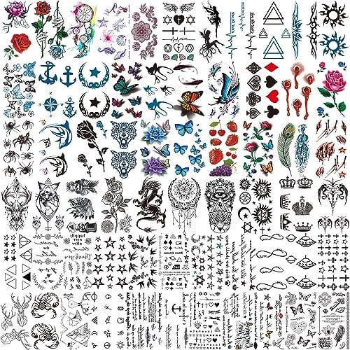 COKTAK 64 Sheets Variety Tiny Waterproof Temporary Tattoos For Men Women, Moon Star Butterfly Birds Planets Fake Tattoos For Kids Adults, Arm Neck Face Letters Temp Tattoo Temporary Tatoos Sticker Set