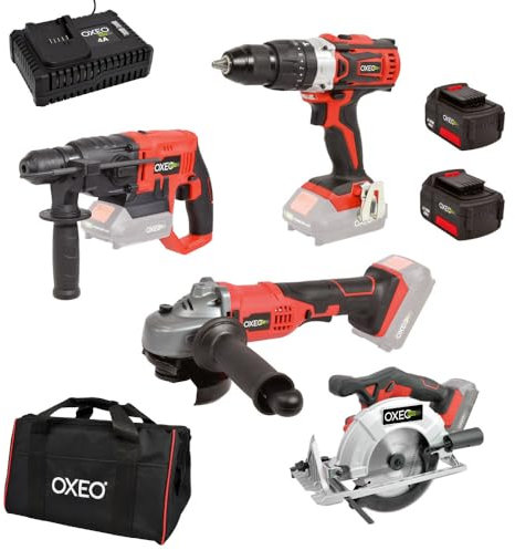 Pack bricolage EASY FULL Perfo/Perceuse/Meuleuse/Scie circulaire - 2 Batteries 4Ah et chargeur rapide - Sac de rangement