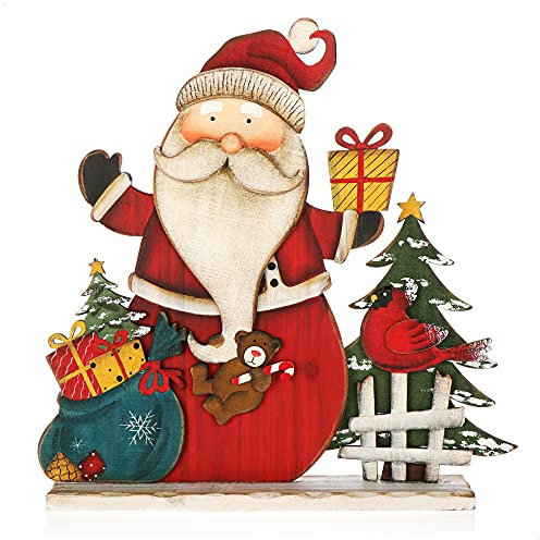 com-four® Dekorativer Aufsteller für Weihnachten - Weihnachtsmann aus Holz zum Hinstellen - Weihnachtsdekoration zum Verzieren und Verschenken (Sante mit Geschenken - klein)