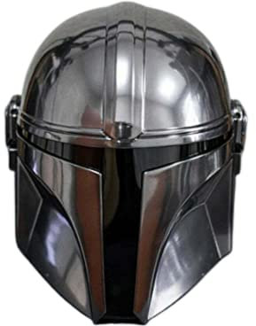 Steel Mandalorian Helmet by Design Handicraft - SCA Medieval Helm for Halloween Costume & Theater Role-Play - Silver, 26.69''