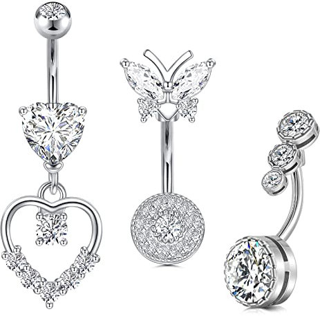 AceFun Bauchnabelpiercing aus chirurgischem Stahl, Bauchnabelring Kubikzirkon Opalit Kristall Bauchnabelpiercing Schmetterling Liebe Herz 14 G, 1,6 mm, 10 mm