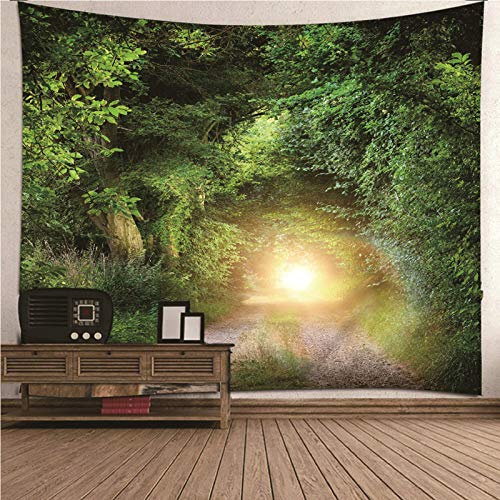 EHOMERY Wandteppich Modern Tapisserie Kamin Grün Sonniger Wald Wandbehang Retro Wanddekoration Teenager Wandschmuck Groß Schlafzimmer Wohnzimmer 300X260Cm