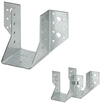 Siwitec - 10 scarpe per travi tipo A, 40 x 100 mm, zincate Sendzimir, marcatura CE, spessore del materiale 2 mm, connettore in legno resistente alle intemperie, scarpe per pali, connettori per travi