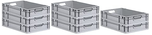 PROREGAL SuperSparSet 8x Eurobox NextGen Grip | HxBxT 12x40x60cm | 23 Liter | Griffe offen | Grau | Eurobehälter, Transportbox, Transportbehälter, Stapelbehälter