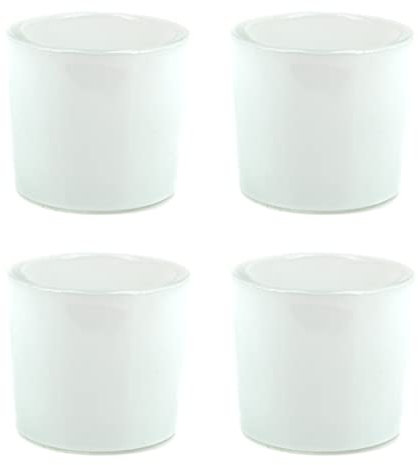 Teelichthalter Glas 6,5x6cm Set 4 Stück Teelichtgläser Windlichtglas Windlicht klein weiß matt