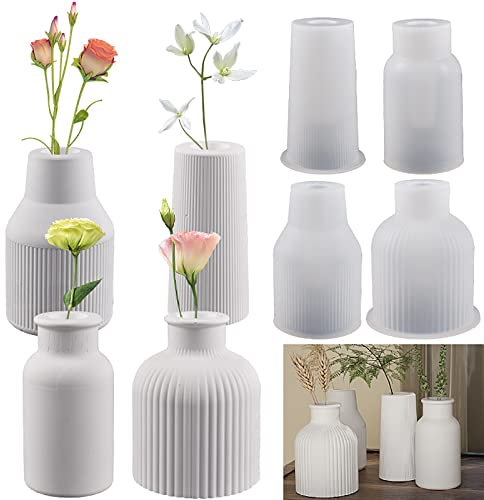 4 Pieces Silicone Flower Vase Resin Epoxy Mold, Makeup Brushes Organizer Holder Pot Molds, Pen Storage Container Casting Mould Home Table Wedding Party Decor