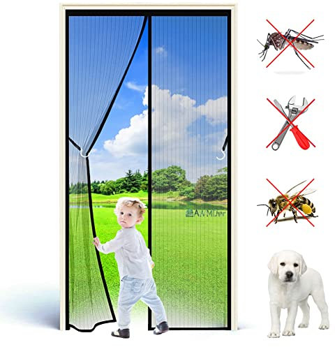 Porte moustiquaire magnétique 225 x 200 cm Fermez Automatiquement La Moustiquaire Installez La Porte Coulissante sans Percer De Trous pour La Cuisine Noir