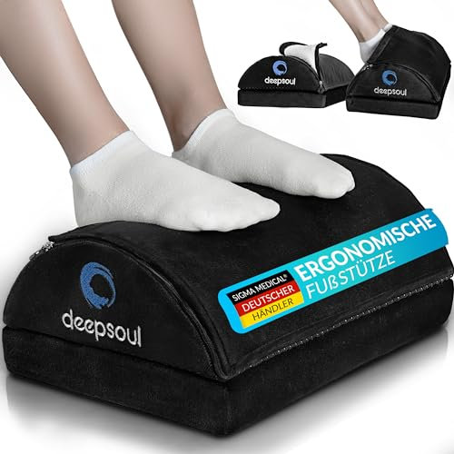 Deep Soul® Fußstütze unterm Schreibtisch mit Flauschfaser-Fußtasche -Premium medizinisch - höhenverstellbare Fußablage für Schreibtisch Büro Homeoffice Zubehör- Footrest Fußhocker