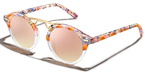 CARFIA Round Polarized Sunglasses Women with Mirrored & UV Protection Lens CA5395