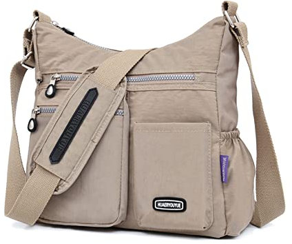 NOTAG Umhängetasche Damen, Leichte Mehrfach-Taschen Schultertasche Damen Wasserdicht Nylon Handtasche Umhängetasche (Beige)