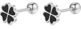 Reffeer Boucles d'oreilles à tige en argent sterling 925 massif pour femmes et filles - Petites feuilles noires - Fermoir à vis, Argent sterling, Pas de gemme