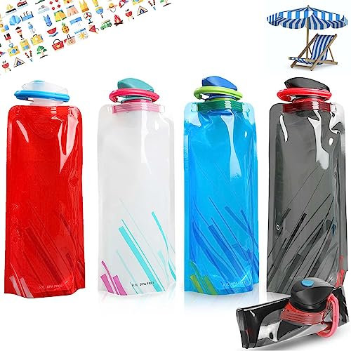 Faltbare Trinkflasche,4 Stück Tragbarer Zusammenklappbare Wassersack,Faltbare Wasserflaschen Set,Wiederverwendbare Wasserflasche mit Karabiner,für Wandern,Abenteuer,Reisen,Unisex Adult(700ML)