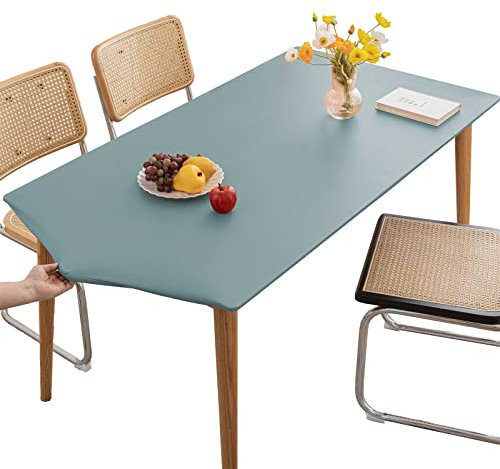 Nappe rectangulaire en cuir - Anti-taches - Lavable - Élastique et imperméable - Pour salle à manger, jardin, fête, bleu - 183 x 75 cm