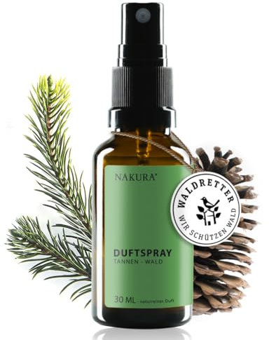 NAKURA® Raumspray, Duftspray und Lufterfrischer TANNEN - WALD Bio 30 ml - Natürliches Duftspray aus naturreinen ätherische Öle - Lufterfrischer Wohnung, Raumduft, Airspray, Wald Duft ohne Chemie