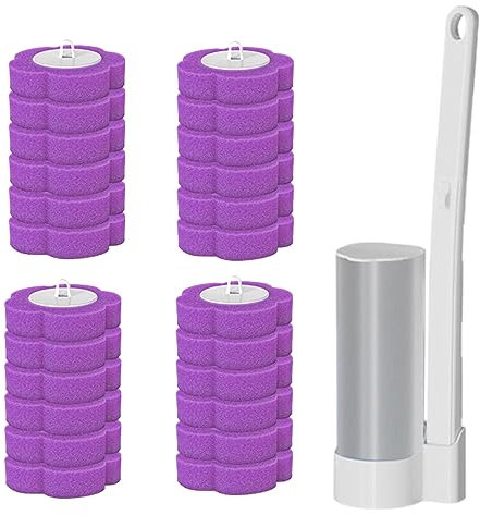 Takezuaa Toilet Wand Kit,Disposable Toilet Brush & Holder Set with 24PCS Disposable Toilet Wand Replacement Heads,Disposable Toilet Cleaning System for Bathroom Toilet Cleaning (purple)