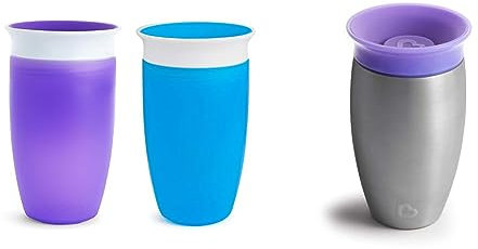 Munchkin Miracle 360ᵒ Trinkbecher, auslaufsicher & Miracle 360°- Edelstahl-Trinkbecher für Babys und Kleinkinder, BPA-frei, auslaufsicher, spülmaschinenfest, für Kinder ab 12 Monaten, lila - 296 ml