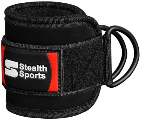 Stealth Sports Ankle Straps for Cable Machine Attachment 7mm Neoprene Padded Gym Women Men 4”x10” Gym Wrist Cuff Double D-Rings–Leg Workout Curls Hip Abductor Ankle Cuff Straps (Single)