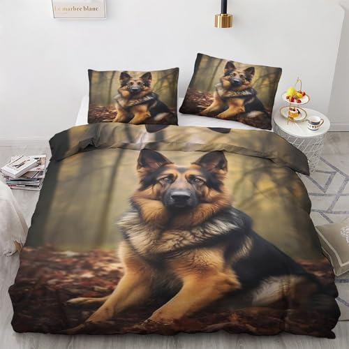 GEDAEUBA Deutscher Schäferhund Bettwäsche 135x200 - Hunde Bettbezug 135 x 200 2er Set, Wendebettwäsche und Kissenbezug 80x80, Weiche & Angenehme Mikrofaser Bettwäsche-Sets mit Reißverschluss