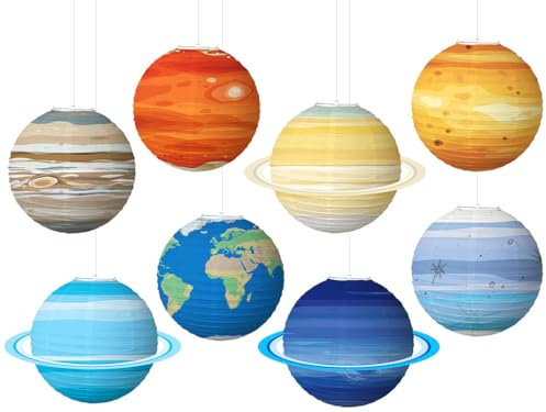 Hitopin 8PCS Planetenlaternen Dekoration, Papierlaternen Planeten, Kinder Sonnensystem Planeten Laterne, Hängende Planeten Papier Laterne, Weltraum Thema Dekor Kinder Geburtstag Party Dekor (30*30CM)