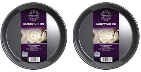 Prochef KB1006 Teflon Non-Stick Premium Baking Cake Victoria Sponge Sandwich Tin 22.5cm/8cm-High Coating for All Cakes & Treats-Silver, Silicone, Black, Diameter: 22.5cm / 8 (Pack of 2)
