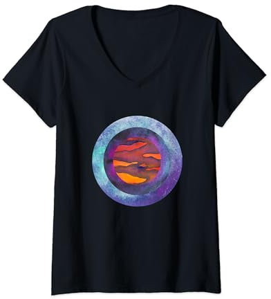 Damen Space Planets Galaxie Ringe Für Weltraumliebhaber Kosmos T-Shirt mit V-Ausschnitt