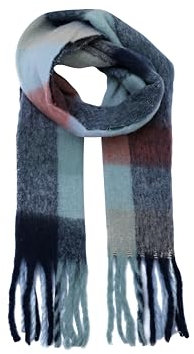 FASHION YOU WANT Damen Web Strickschal mit buntem Karo Muster und langen dicken Fransen, warmer Winter, Stola (S14)