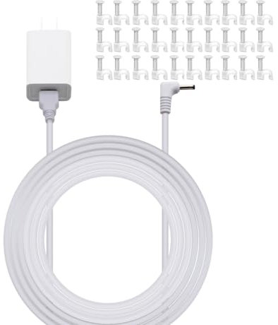 Power Cord Adapter for Ring Stick Up Cam Plug-in/2nd Gen/3rd Gen/Spotlight Camera Battery, Outdoor Indoor Extension Cable 26 FT, with Wire Nail Clip, White