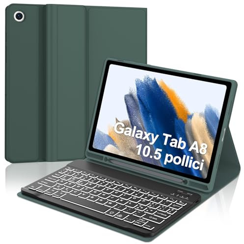 Clavier pour Samsung Galaxy Tab A8 2021(SM-X200/X205/X207), 7 fonctions de rétroéclairage, disposition italienne, étui pour 10,5 pouces, clavier Bluetooth magnétique amovible, vert foncé