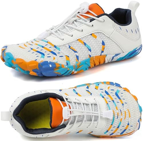 Barfußschuhe Herren Damen Breite Barfussschuhe Traillaufschuhe Weit Five Finger Zehenschuhe Minimalistische Zero-Drop Sohlen Wanderschuhe Fitnessschuhe Komfort Leicht Laufschuhe Unisex(Weiß 45EU)
