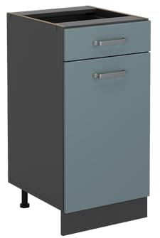 Vicco Küchenunterschrank R-Line, Blau-Grau/Anthrazit, 40 cm, AP Eiche