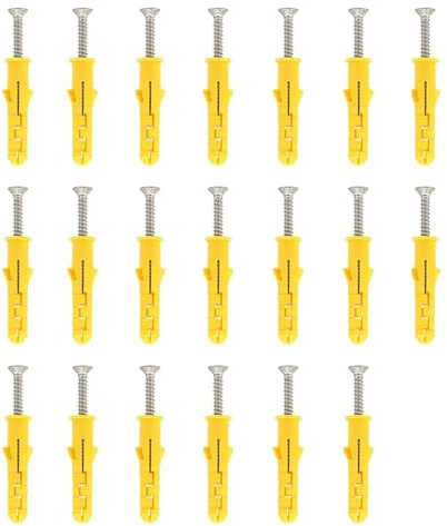 Leliafleury Lot de 20 chevilles et vis M8 x 40 - Tuyau d'extension et vis autotaraudeuses pour brique, béton, maçonnerie, cloison sèche, jaune