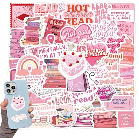 120 Book Stickers | Pink Bookish Stickers | Book Stickers For Kindles | Aesthetic Stickers Reading Sticker | Pink Stickers | Funny Decals For Laptop Scrapbook Journal