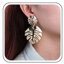 Inateannal Boho Palm Leaf Dangle Earrings Gold Monstera Leaf Earrings Tropical Palm Plant Earrings Large Metal Palm Earrings Hollow Leaves Earrings Statement Leaf Dangle Earrings