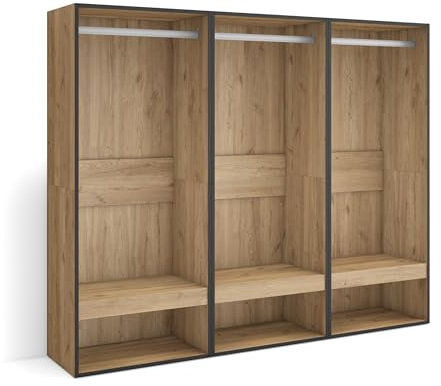 Skraut Home | Vestidor Abierto | Ropa, Zapatos, complementos | 180x145x35 cm | Dormitorio, habitación | Armario, Perchero | Estilo Moderno | Roble