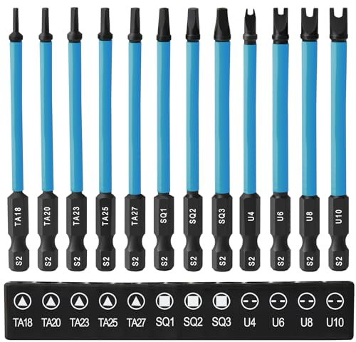 CYLBAQ 89mm Square Screwdriver Bit Set, Triangle U-Shaped Screwdriver Bits, S2 Steel Security Bit Set Triangle Square U Types Screwdriver Set, 1/4” Hex Shank Tamper Proof Resistant Impact Driver Bit