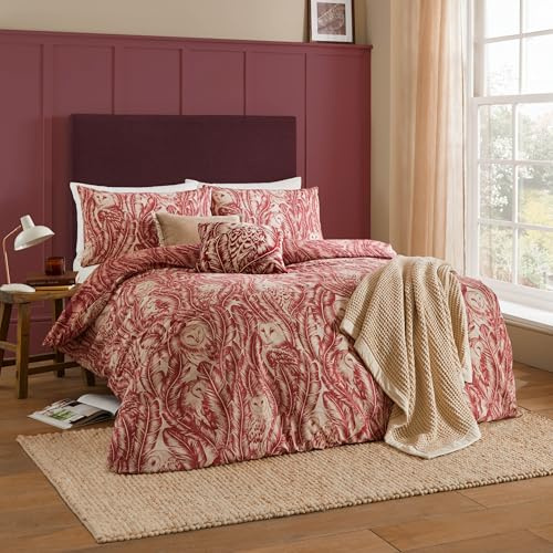 furn. Wylder Albus Duvet Cover Set (Redwood - Single) | Reversible Woodland Owl Slub Cotton Rich Bedding