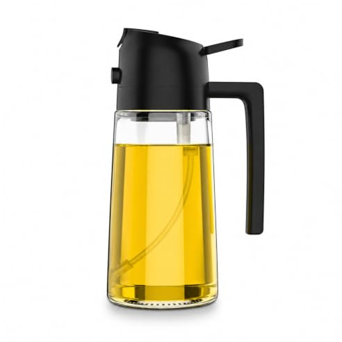 Spruzzino Dosatore Olio in Vetro 2 in 1 | Spruzzatore Olio 470ml | Dispenser Olio con funzione Dosatore e Spray | Nebulizzatore Olio per Friggitrice ad Aria, Cucina, Barbecue, Insalate | Colore Nero