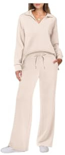 Passende Sets aus Top und weiten Hosen für Damen, 2-teiliges Lounge-Set für Damen (Beige,M)