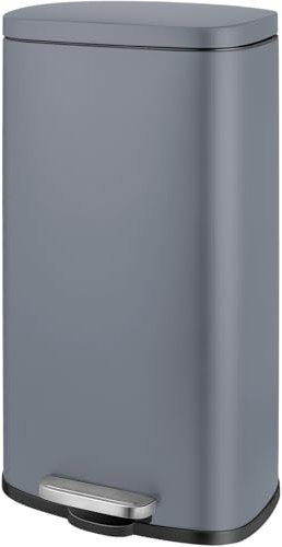 LIFERUN Cubo de Basura Cocina 30 Litros, Cubos Basura Metálicas, Papelera Grande con Tapa de Cierre Suave y Cubo Interior, per Cocina, Baño, Wc u Oficina, Gris