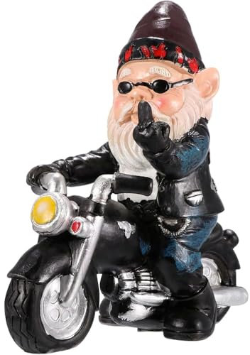 Gartenzwerg Ornamente, 13cm Lustiger Wichtel Reiten Motorrad, Outdoor Goblin Kunst Dekoration, Biker Zwerge Garten Ornamente, für Terrasse Rasen Hof Kunst Dekoration