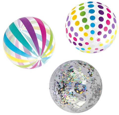 SKIKHN Wasserball Aufblasbar,3 Stück 40cm Wasserball Kinder,Strandball,Beachball,Bunt Gestreifter WasserbäLle,Schwimmbad Party Ball für Kinder Erwachsene Strand,Pool Party,Outdoor-Aktivitäten