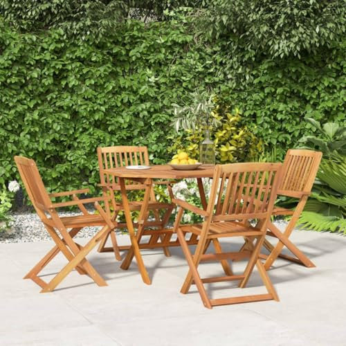 Emmtore 5-TLG. Garten-Essgruppe Massivholz Akazie Gartenmöbel Set Gartengarnitur Sitzgruppe Gartenset Sitzgarnitur Gartentisch Tisch Stuhl Gartenstuhl Mit Armlehnen