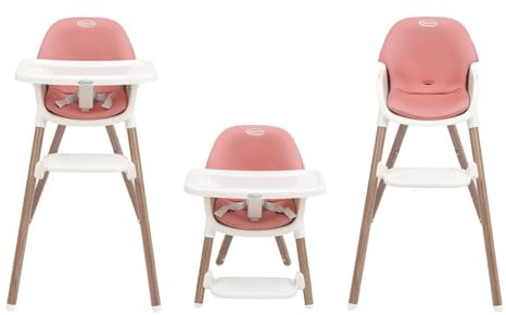 Graco Presti 3-in-1 Highchair (6 Months to Approx. 27.3kg/6 Years), Lightweight at 4.75kg, Compact fold, Easily Portable, 3 Different Modes for Longevity, Dusty Rose Fashion