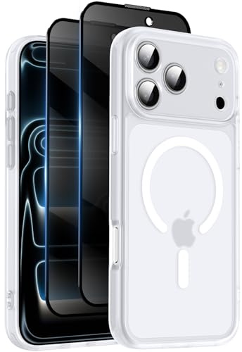 Helssitot für Phone 17 Pro Max Hülle Sichtschutz Schutzfolie, Weiß | Magnetisch Matt Handyhülle mit Mag Safe mit Hard PC Kratzfest Stoßfest Transluzente Schutzhülle