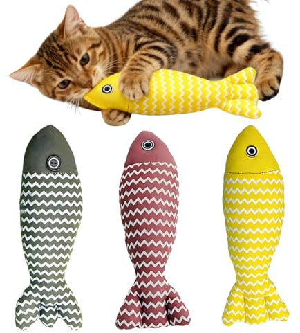 UIEXAY Spielzeug mit Katzenminze, 3 Stück Katzenspielzeug Fisch, Katzenminze Kissen, Katze Interaktive Spielzeug Für Haustiere, Zum Kuscheln, Treten und Beißen