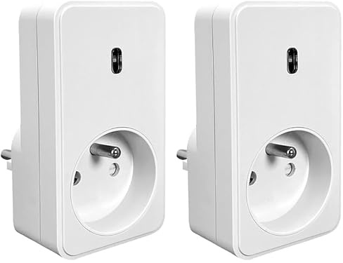 Prise on/off supplementaire commandé à distance sans telecommande, portée 70m, 433,92 Mhz, 3680W, 16A, 230V - Tibelec (Lot de 2)