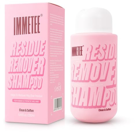 immetee Wig Glue Residue Remover Shampoo for Synthetic and Human Hair, Tea Tree Oil & Coconut Oil Formula – for Lace Fronts, Hair Extensions & Braids Residue, Moisturizes & Boosts Shine, 280ml /9.46oz