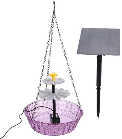 Bewinner Ciotola per Fontana Solare da Bagno per Uccelli Sospesa per Uccelli da Balcone da Giardino Esterno, Fontana in Plastica con Gorgogliante, Installazione Piatta o Sospesa