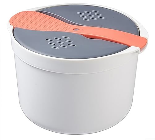 Rice Cooker Microwave Steamer with Strainer for Couscous Legumes Soup - Mess Free 18x18x13cm(Orange)